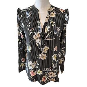 Cooper & Ella c&e Dark Floral Print Ruffle Shoulder Long Sleeve Top XS